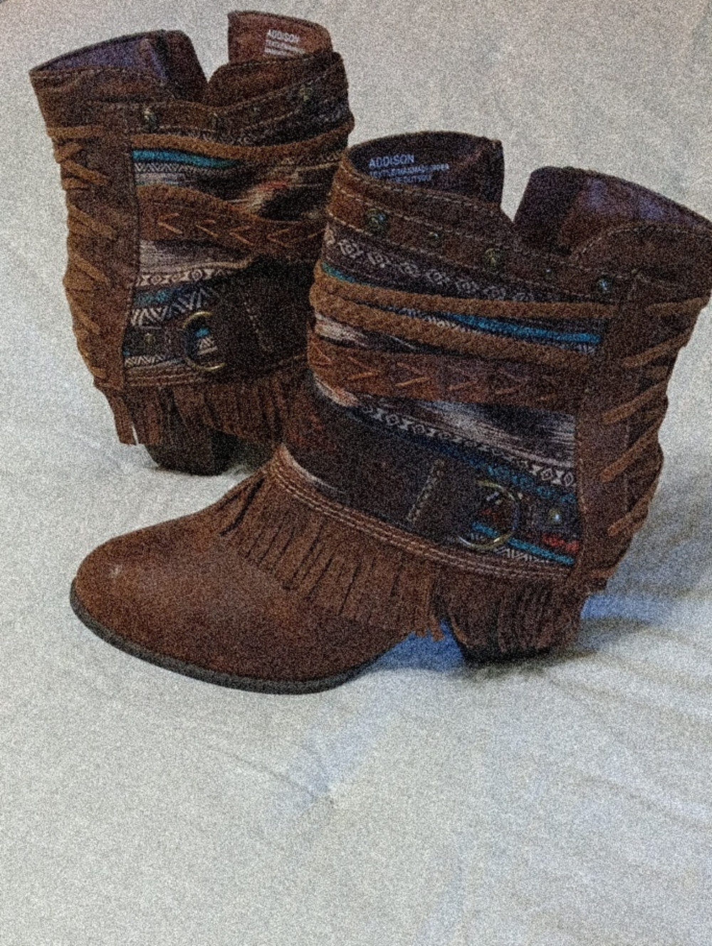 Jellypop Brown Suede Fringe Ankle Boots with Turquoise Accents